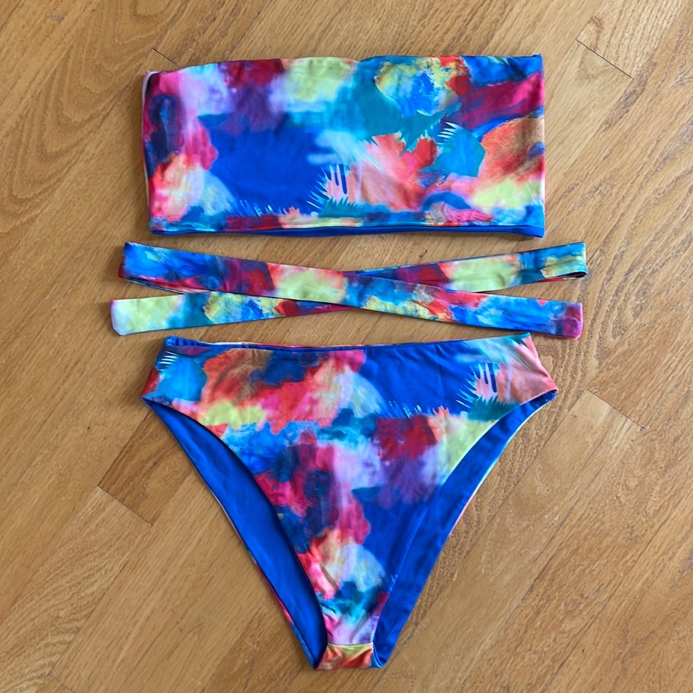 SheIn Bandeau Bikini with Waist Tie